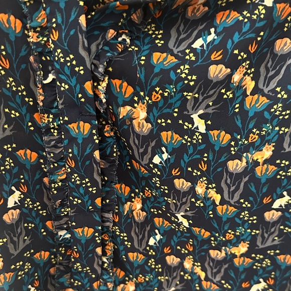 LOFT Navy and Orange Floral Blouse - Picture 3 of 6